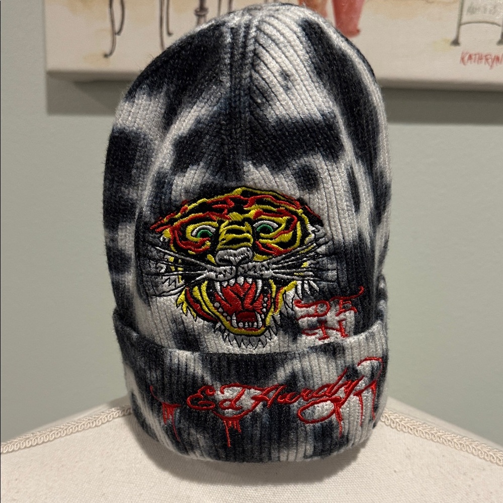 Ed Hardy Tie-Dye Beanie with Tiger Design